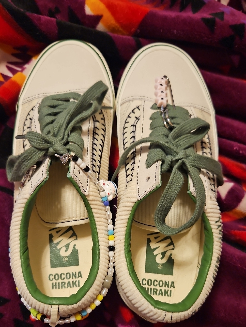 Vans Cocona Hiraki Off-White and Green Corduroy Low-Top Sneakers